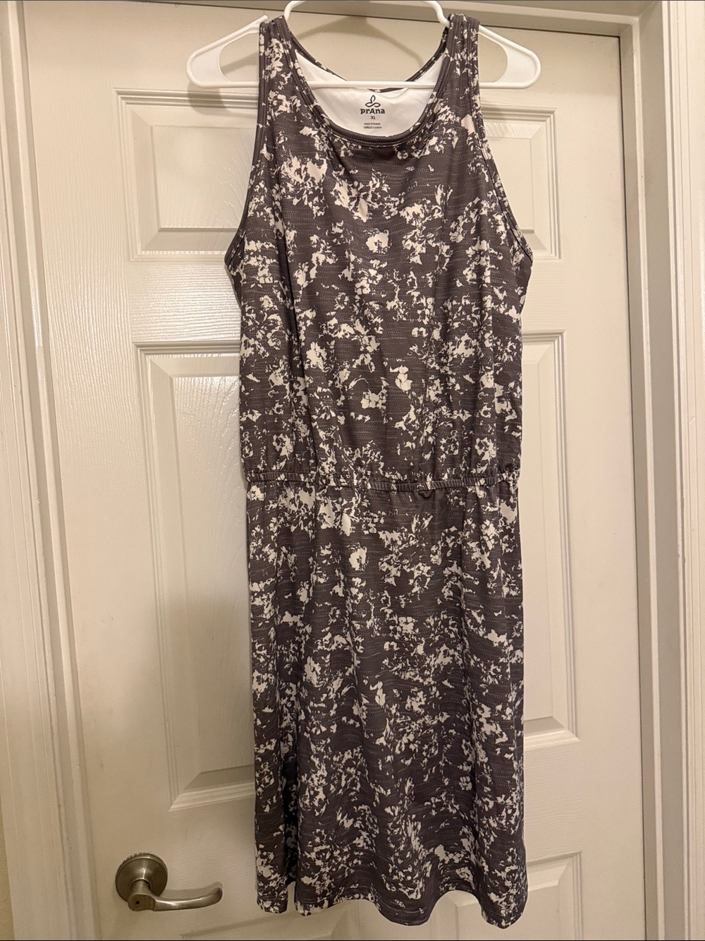 Prana Women's Gray and White Printed Midi Tank Dress built in bra